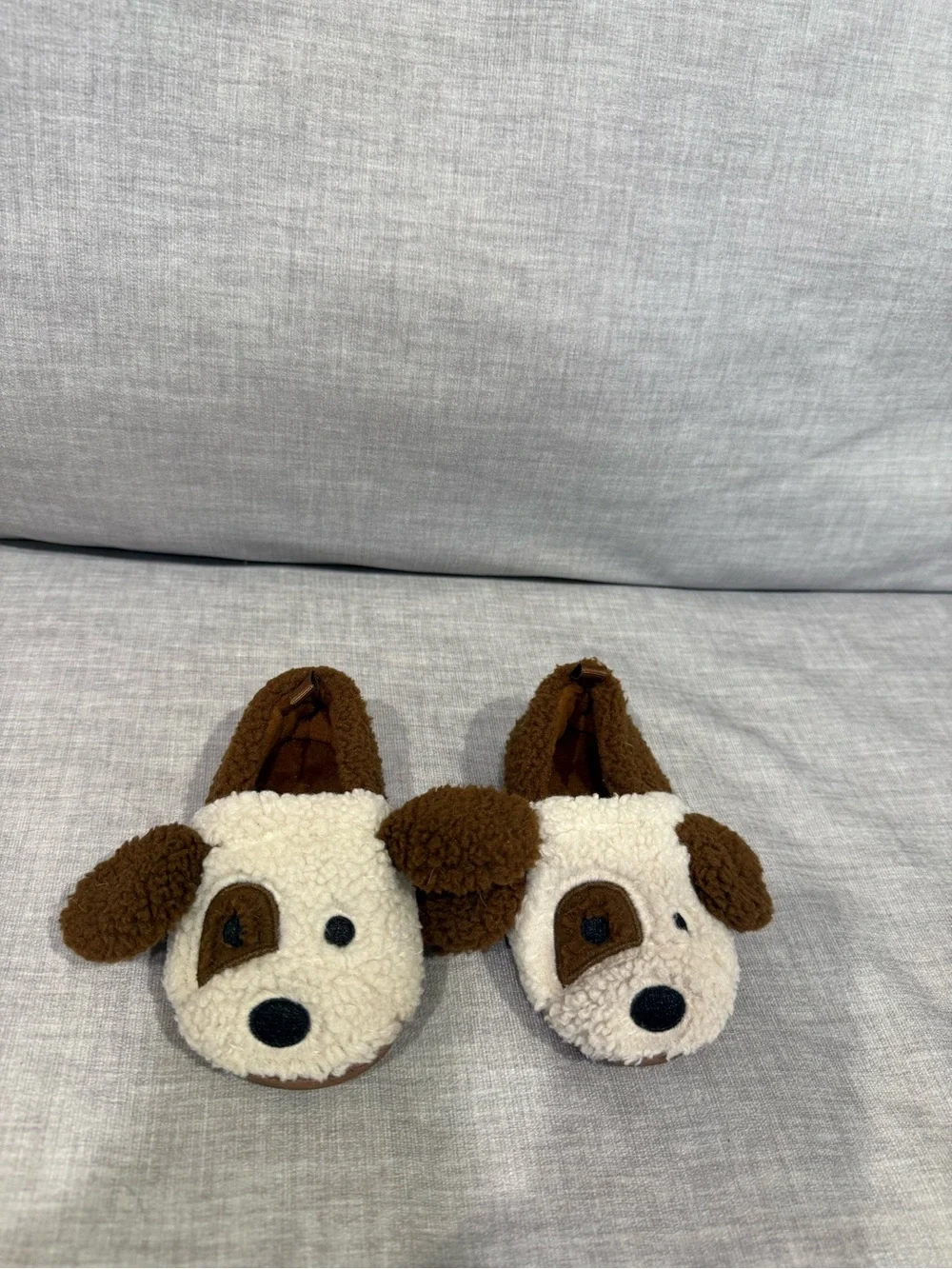 wonder nation Brown and Cream Plush Puppy Slipper Flats